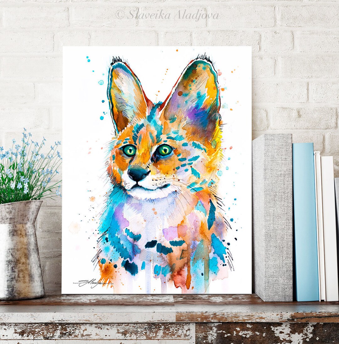 Serval Watercolor Painting Print by Slaveika Aladjova, Art, Animal ...