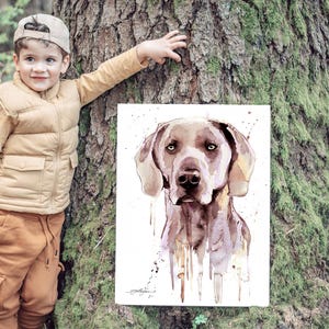 Weimaraner watercolor painting print by Slaveika Aladjova, animal, illustration, home decor, Contemporary, dog art, wall art, large print