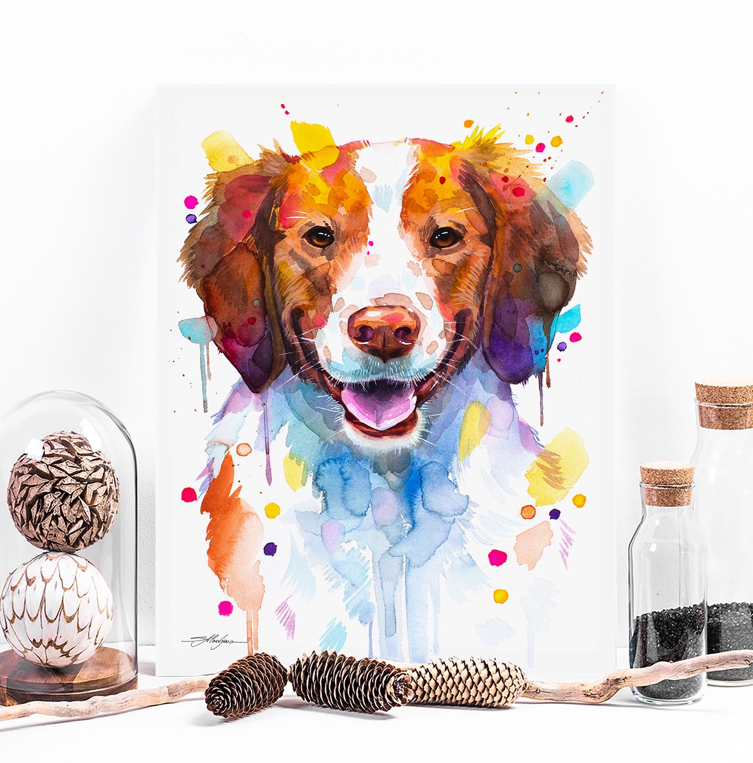 Brittany Spaniel Dog Limited Edition Watercolor Art Print by Slaveika ...