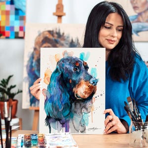 Gordon Setter Dog watercolor painting print by Slaveika Aladjova, animal, illustration, home decor, Nursery, Contemporary, dog art