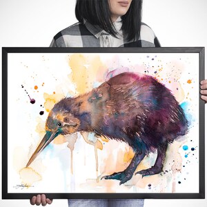 Kiwi watercolor painting print by Slaveika Aladjova, extra large canvas, art, animal, illustration, home decor, Wildlife, Contemporary, image 8