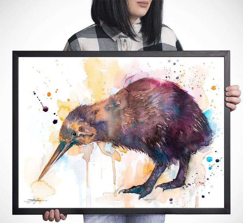 Kiwi watercolor painting print by Slaveika Aladjova, extra large canvas, art, animal, illustration, home decor, Wildlife, Contemporary, image 8