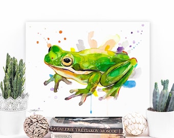 Green Tree Frog Limited Edition Watercolor Art Print by Slaveika Aladjova, animal, illustration, wall art, gift, portrait, vertebrates