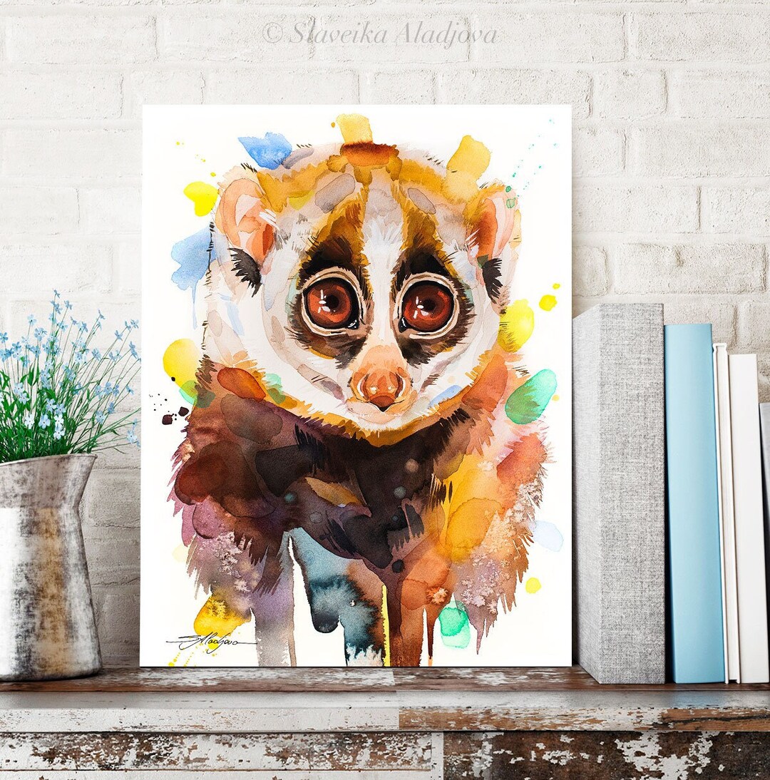 Slow Loris Watercolor Painting Print by Slaveika Aladjova, Art, Animal ...