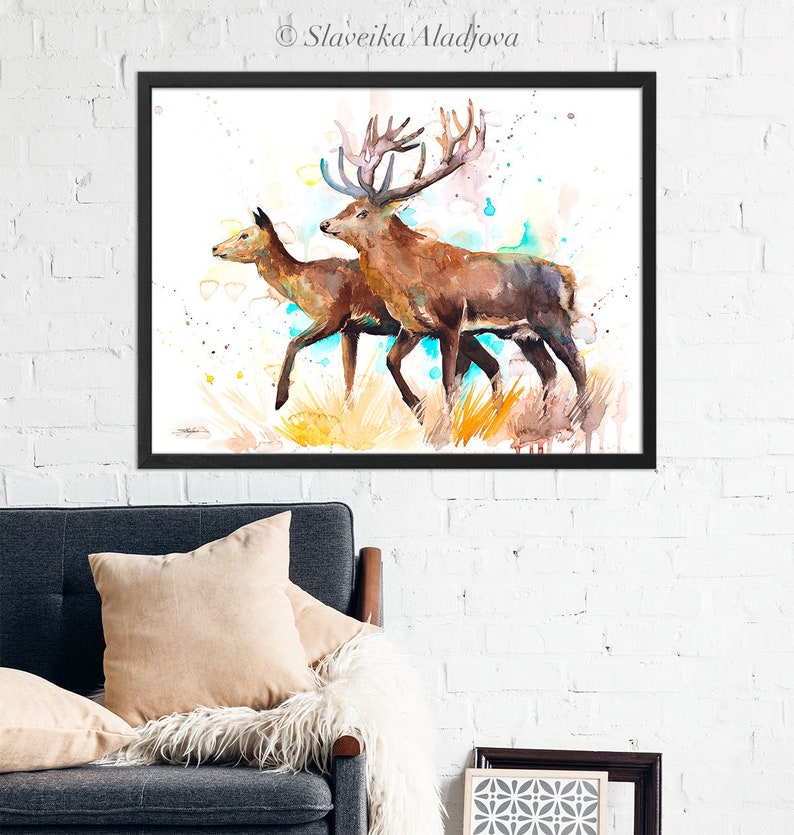 Deer Love Watercolor Painting Print by Slaveika Aladjova, Art, Animal ...
