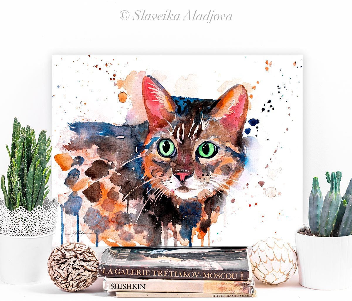 Cat Illustration Cat Wall Decor Bengal Cat Art Print Cat Art Cat Art Prints Kitty Art Urns