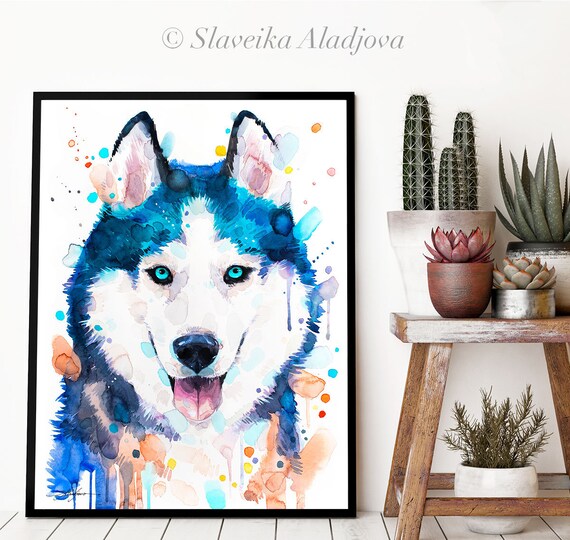 シベリアンハスキー犬 限定版水彩画アートプリント（Slaveika Aladjova