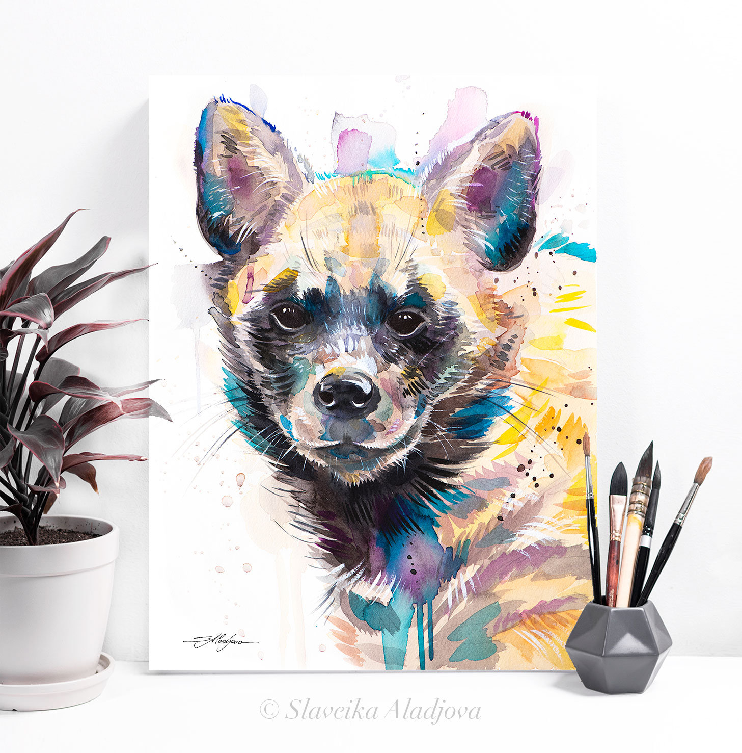 Striped hyena watercolor painting print by Slaveika Aladjova | Etsy