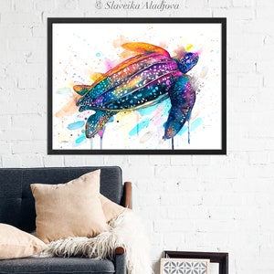 Leatherback sea turtle watercolor painting print by Slaveika Aladjova, art,animal, illustration, Sea art, sea life art, home decor, Wall art image 8