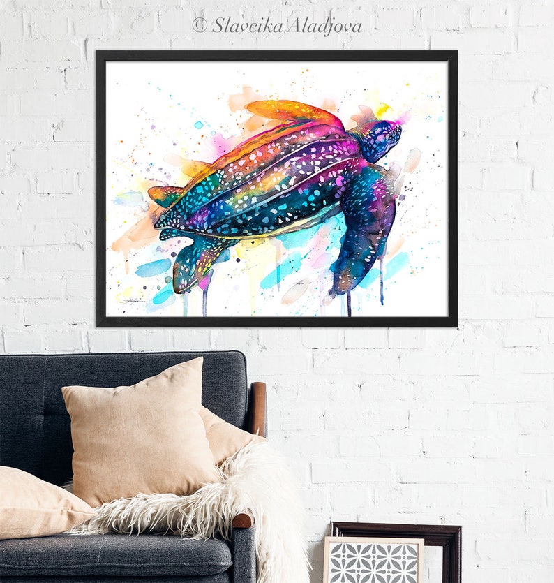 Leatherback sea turtle watercolor painting print by Slaveika Aladjova, art,animal, illustration, Sea art, sea life art, home decor, Wall art image 8