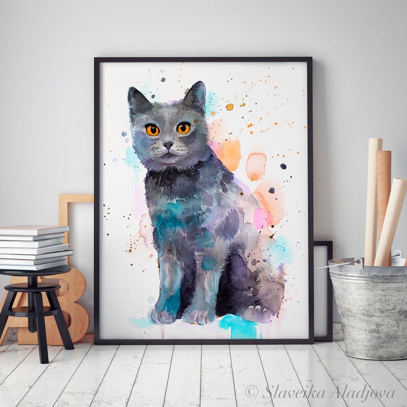 Chartreux Cat Limited Edition Watercolor Art Print by Slaveika Aladjova ...