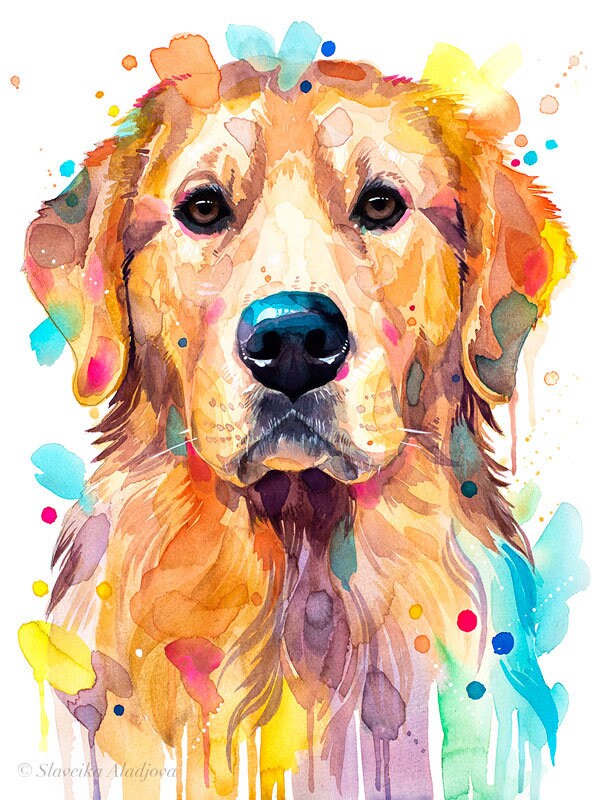 Golden Retriever Dog Limited Edition Watercolor Art Print by Slaveika ...