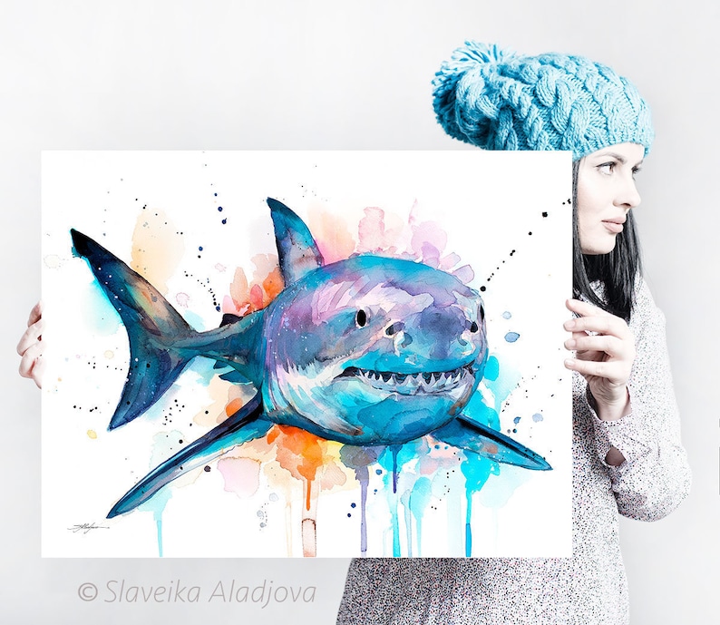 Great White Watercolor Print