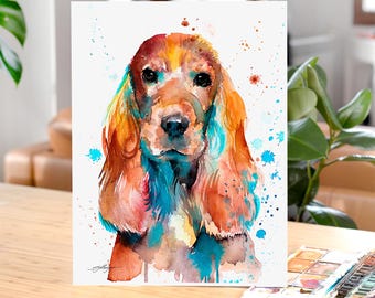 English Cocker Spaniel watercolor painting print by Slaveika Aladjova, art, animal, illustration, home decor, Nursery, wall art, dog art,