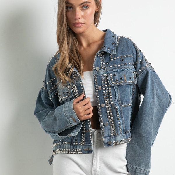 Shop Studded Denim Jacket - Etsy