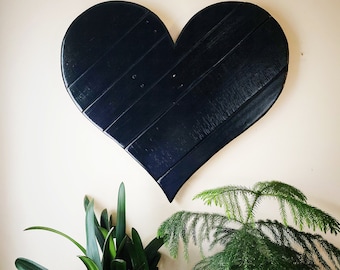 Rustic Wood heart painted black, handcrafted wall decor