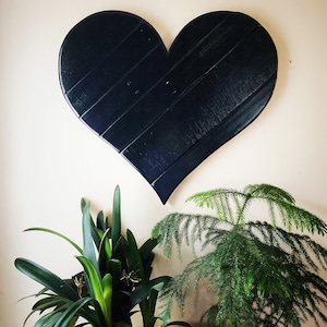 Rustic Wood heart painted black 28”, handcrafted wall decor