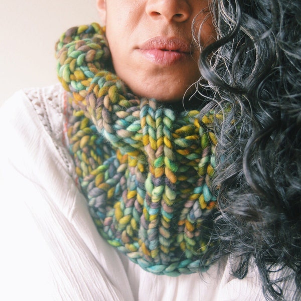 Chunky Moss Cowl - knit merino wool, super soft, warm, colorful, bright colors, scarf