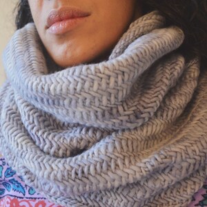 Astrid Cowl in Polar Grey -  Chunky Herringbone Knit Infinity Scarf, autumn and winter