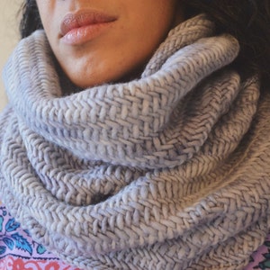 Astrid Cowl in Polar Grey -  Chunky Herringbone Knit Infinity Scarf, autumn and winter