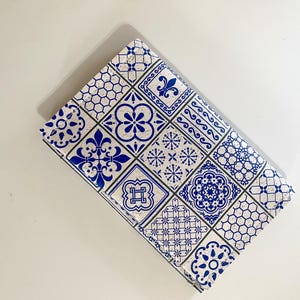 Portafoglio in sughero con piastrelle blu e bianche - Portafoglio a 2 tasche, porta soldi, porta carte, carta regalo