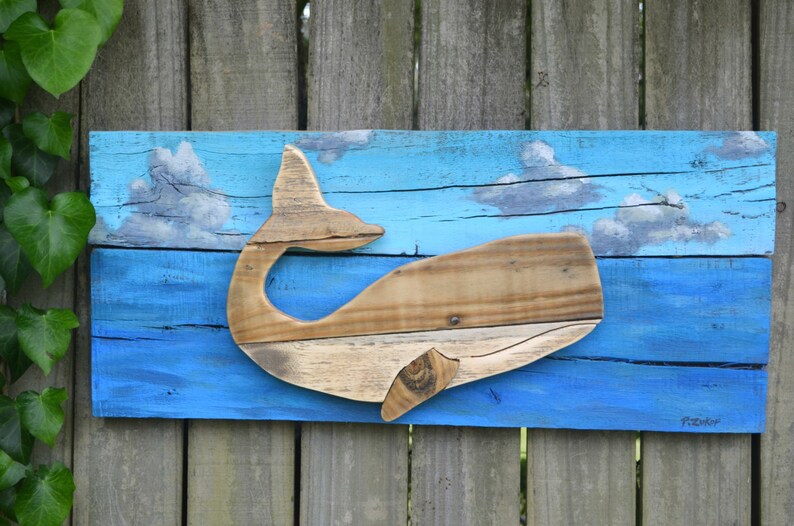Holz Wal rustikale Wohnkultur bemalte Ozean-Szene blau | Etsy