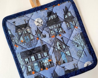 Halloween Town Cork and Cotton Pot Holder- vegan, sustainable, washable, three layer