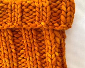 Pumpkin Pie Cowl -Chunky Knit Merino Wool Hand-Dyed Autumn Hues