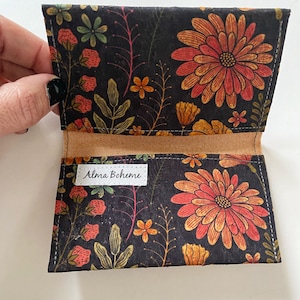 Vintage Flowers Cork Wallet - 2 pocket , small wallet, money card holder