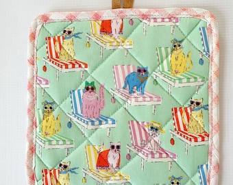 Pool Purrty Cork and Cotton Pot Holder- vegan, sustainable, washable, three layer