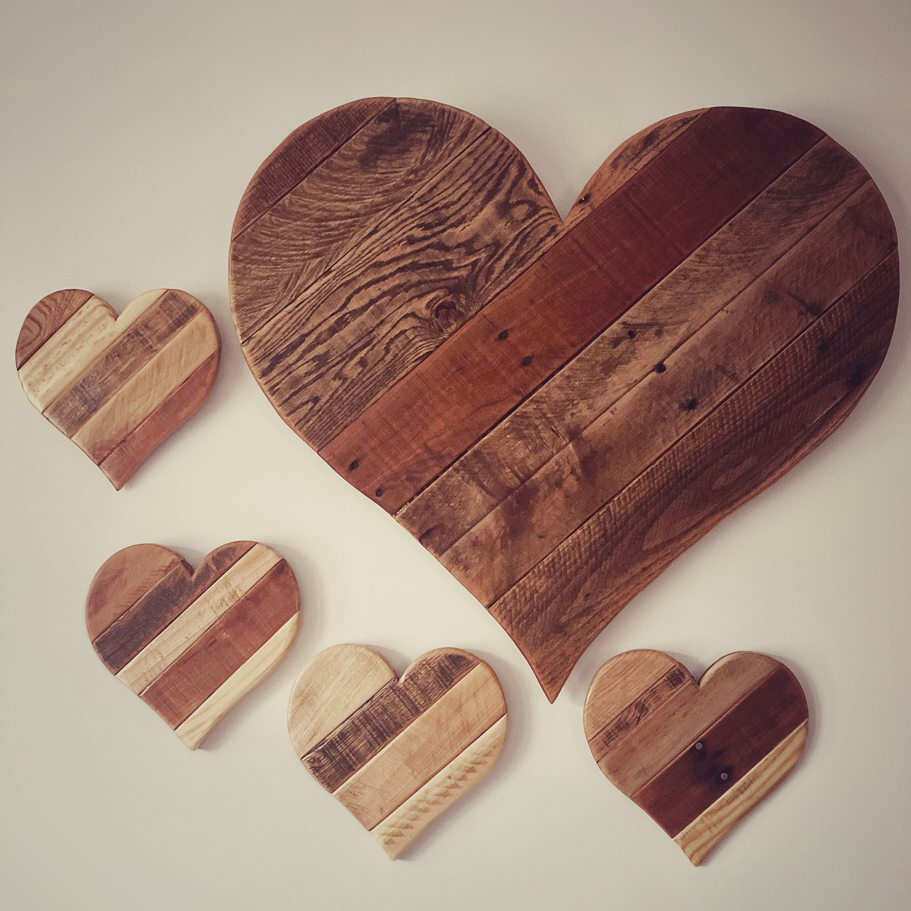 Rustic Wood Heart Ornaments, Set of 4, Hanging Valentine Wood Hearts,  Rustic Valentine Hearts, Distressed Hearts 