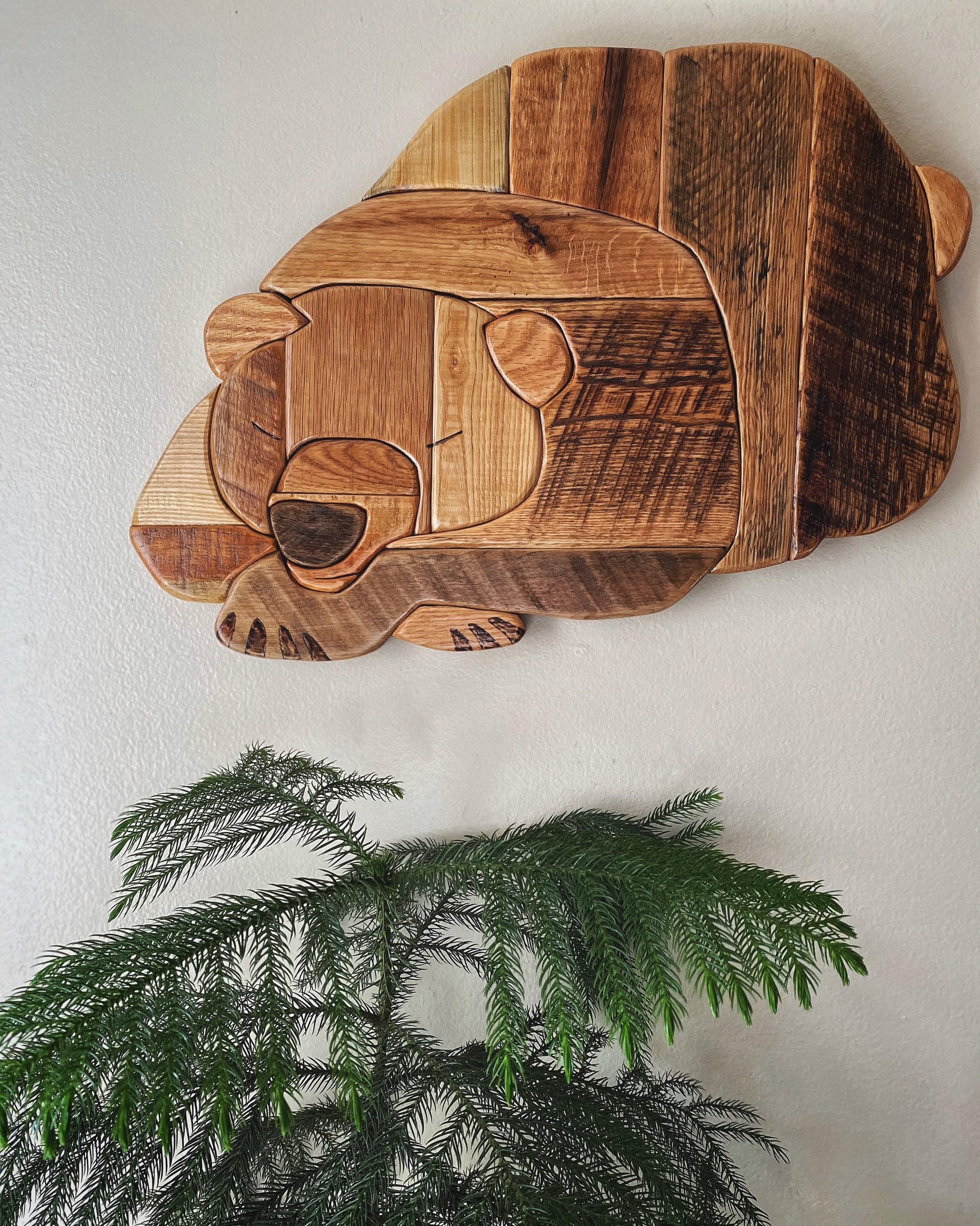 Sleeping Bear rustic wood decor handmade reclaimed wood, wall hanging