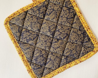 Golden Bee Cork and Cotton Pot Holder- vegan, sustainable, washable, three layer