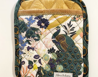 Cork Peacock Potholder / Oven Mitt - vegan, sustainable, washable