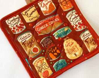 Autumn Pantry Cork and Cotton Pot Holder- vegan, sustainable, washable, three layer
