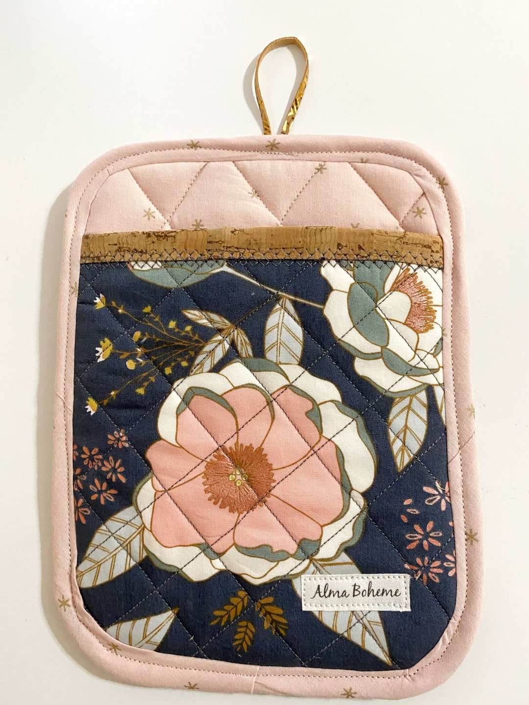 Peony Cork Pot Holder Vegan, Sustainable, Washable, Three Layer