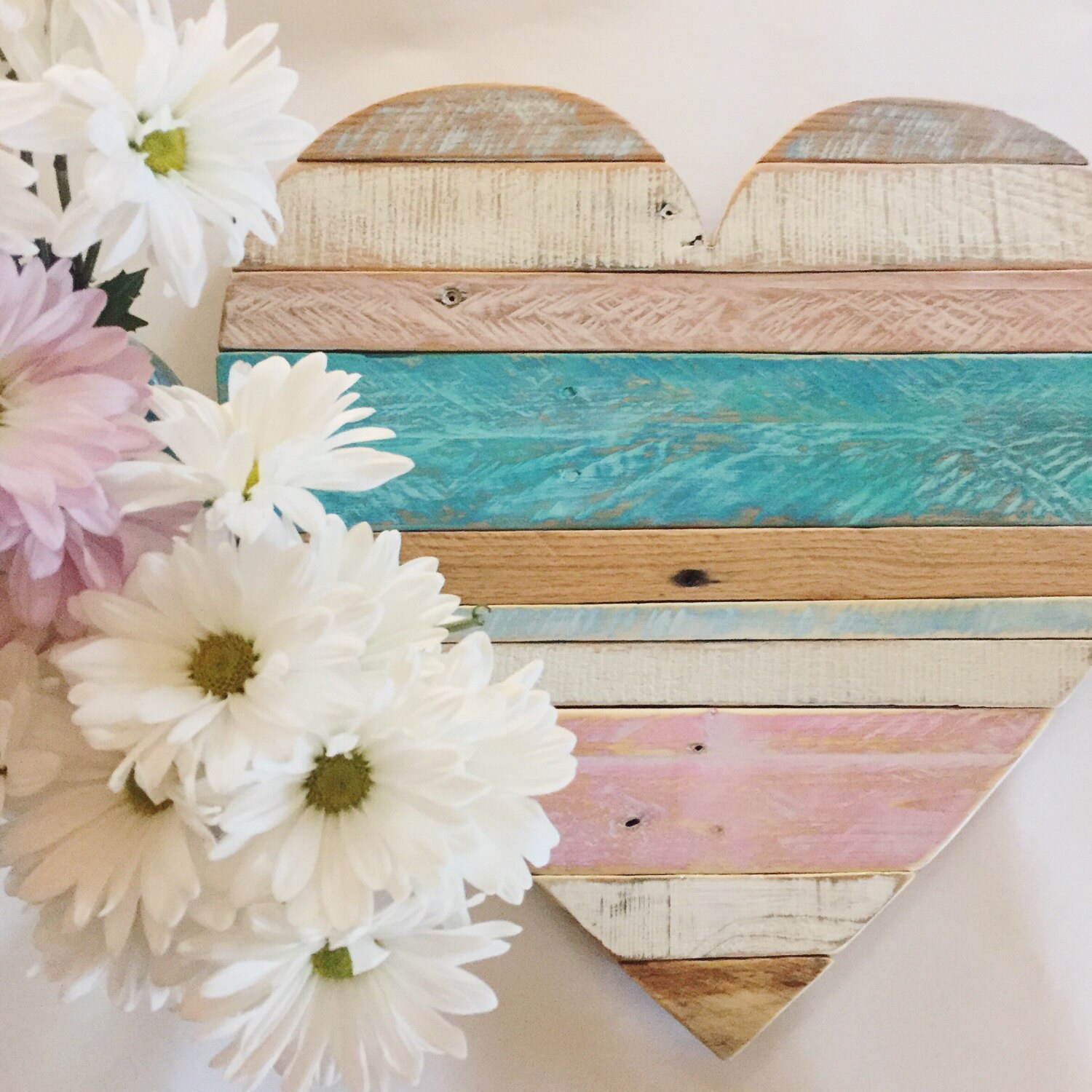 Medium 18 Rustic Striped Pastel Heart beach, wall decor, cottage