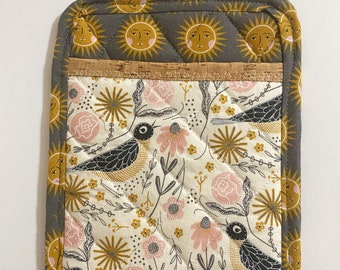 Morning Songbird Cork and Cotton Pot Holder- vegan, sustainable, washable, three layer