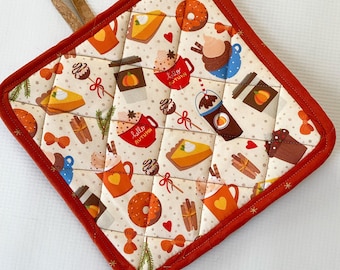 Pumpkin Spice Cork and Cotton Pot Holder- vegan, sustainable, washable, three layer