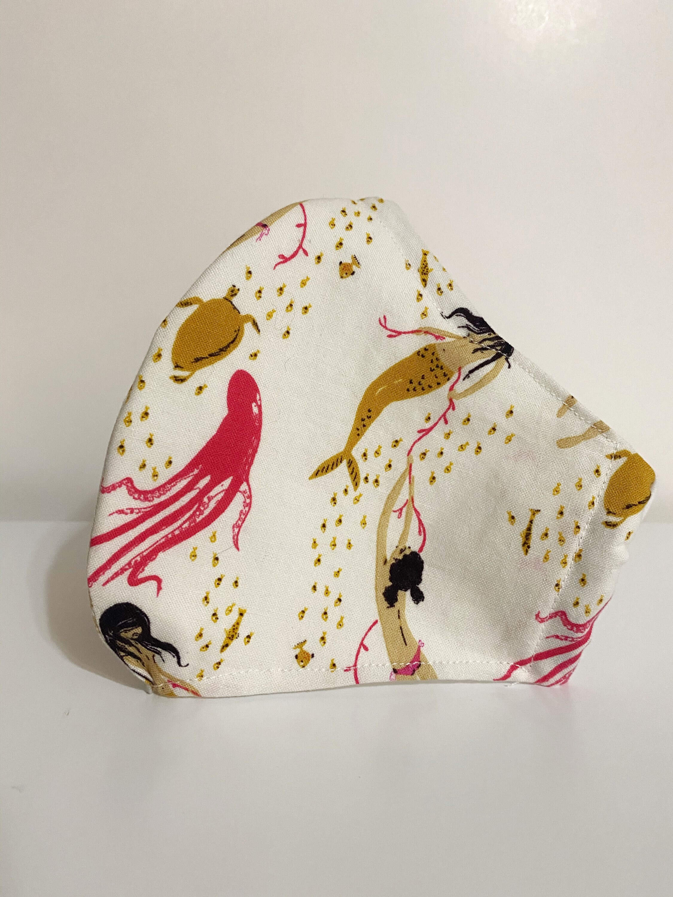 Face mask cotton three layer, filter pocket- swimming with mermaids