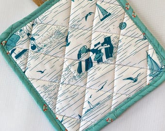 Lazy Beach Day Cork and Cotton Pot Holder- vegan, sustainable, washable, three layer