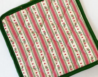 Candycane  Cork and Cotton Pot Holder- vegan, sustainable, washable, three layer