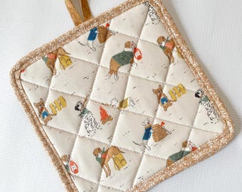 Camping Dogs Cork and Cotton Pot Holder- vegan, sustainable, washable, three layer