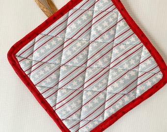 Stars and Stripes Cork and Cotton Pot Holder- vegan, sustainable, washable, three layer