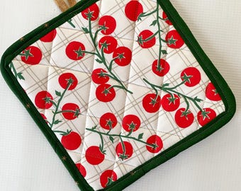 Tomatoes on the Vine Cork and Cotton Pot Holder- vegan, sustainable, washable, three layer