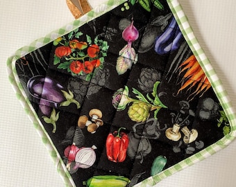 Veggie Garden Cork and Cotton Pot Holder- vegan, sustainable, washable, three layer