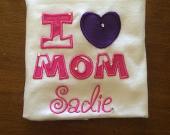 Personalizado "I Love Mom" con nombre body o camiseta - Rhinestone Embellecido - Baby Shower - Cumpleaños - Fiesta - Regalo - Sesión de fotos