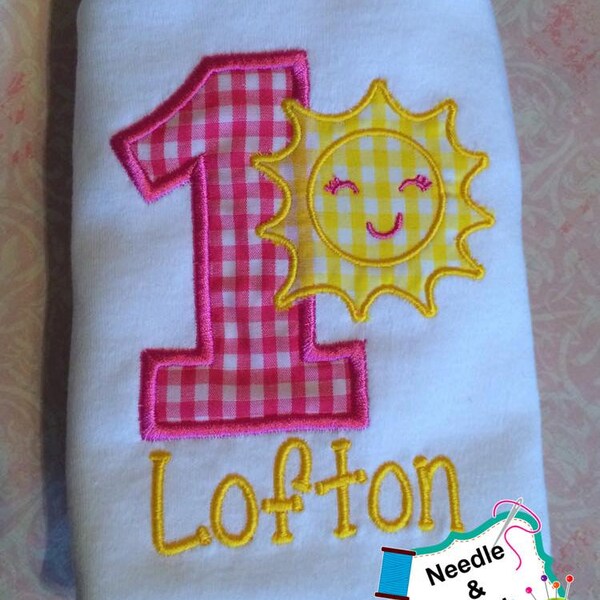 Personalized Sunshine Birthday Bodysuit or T-shirt - "1" - Embroidered - Party - Celebration - Photo Shoot - Custom - Gift - Photo Prop