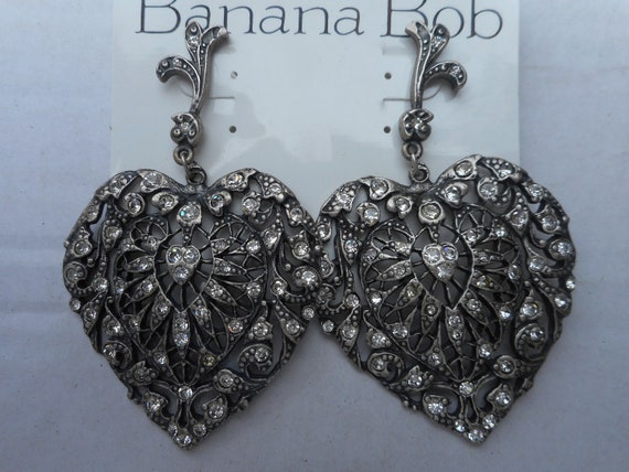 Banana Bob silver ox large fillagree heart with c… - image 1