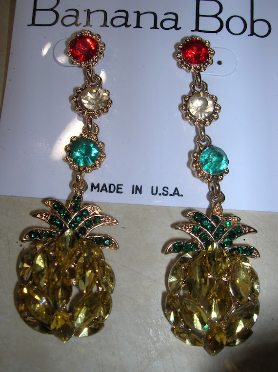 Banana Bob shiny goldtone pineapple earrings